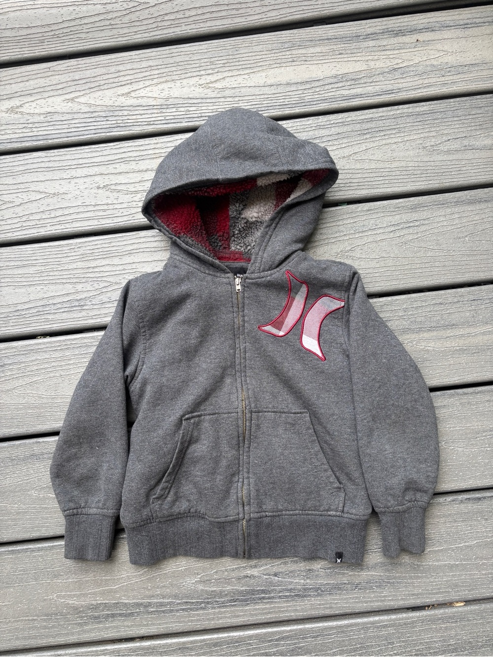 Hurley Kids' Charcoal Zip Hoodie with Red Logo